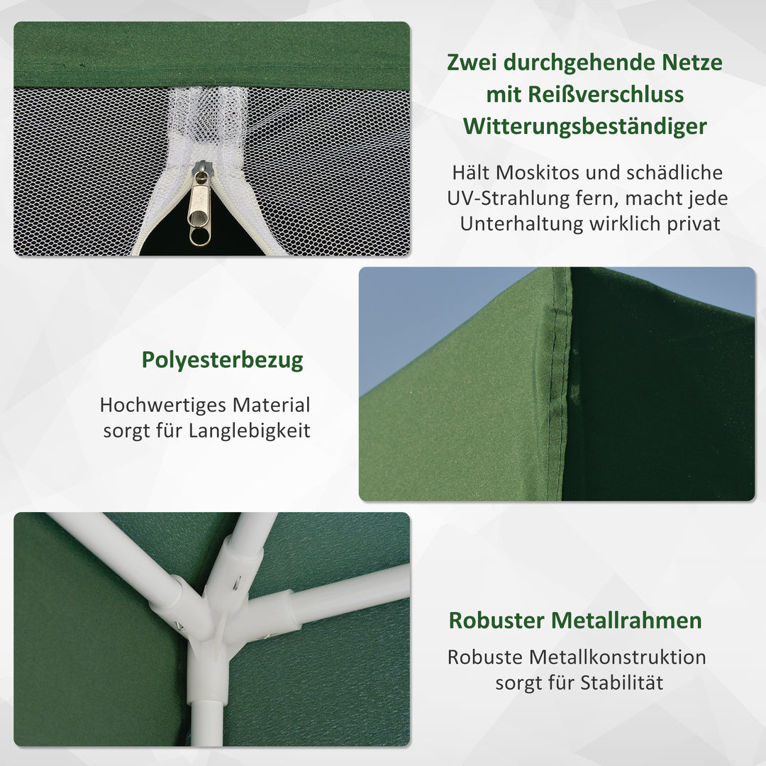 Havepavillon, partytelt, vejrbestandigt telt med myggenet, metal + polyester, grøn, 3 x 3 m