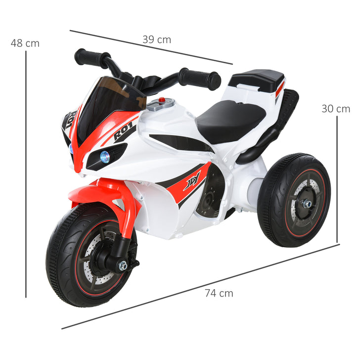 Ride-on børnemotorcykel, 18-36 måneder, musik/lys, op til 20 kg, hvid/rød