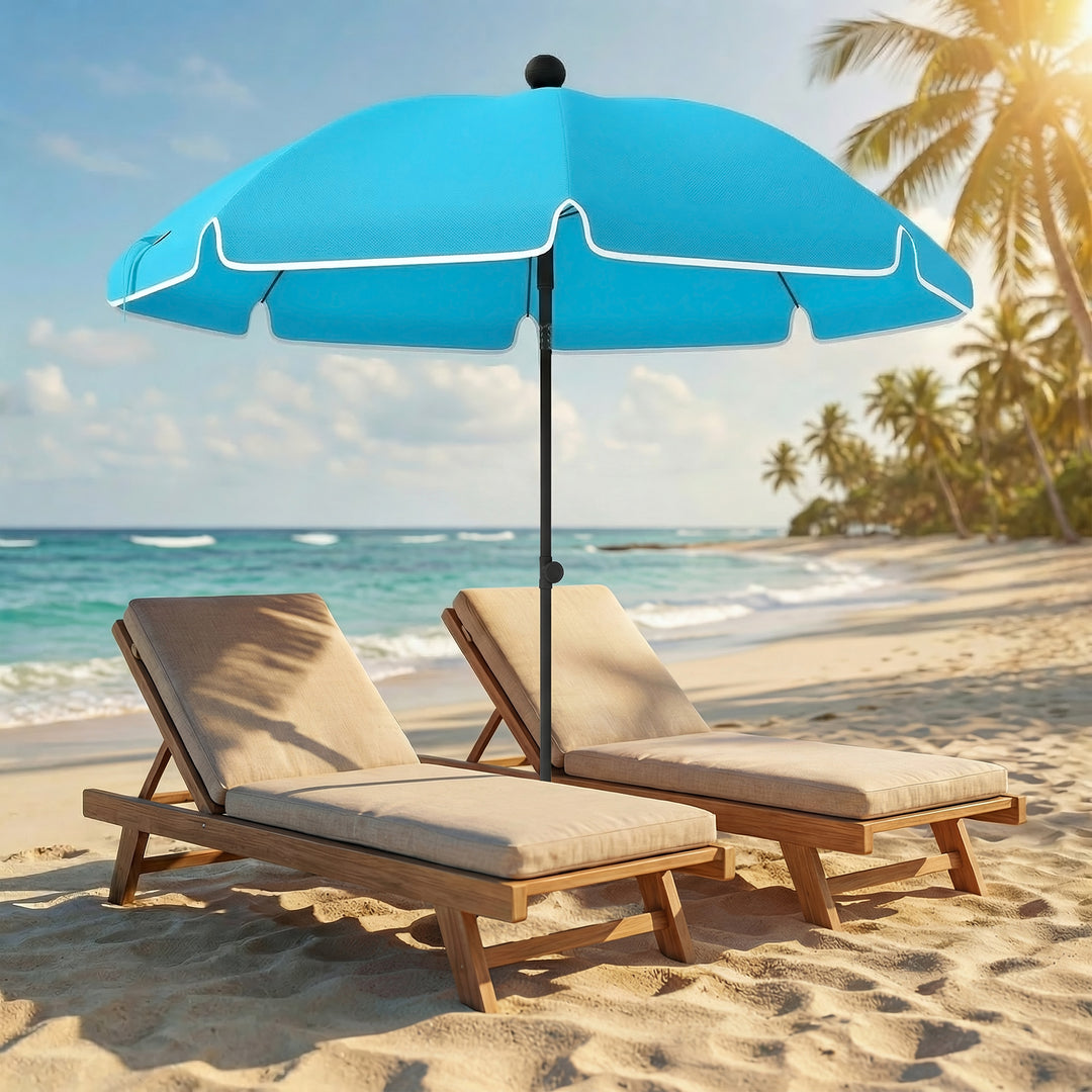 Strandparasol Ø150 cm, vandafvisende, foldbar, med sandanker, justerbar hældning, bæretaske, blå