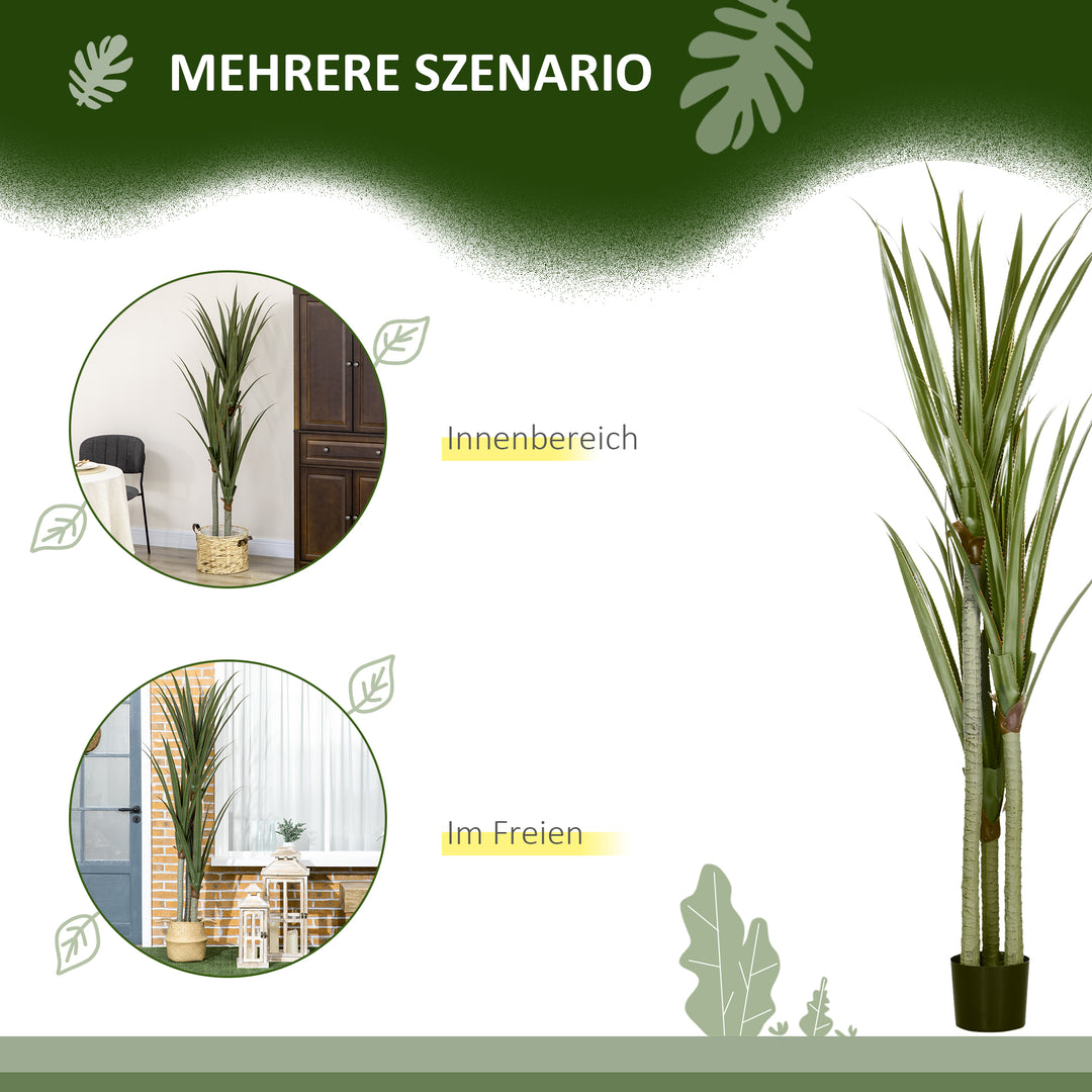 Stor kunstig yucca-plante, 190 cm, plastik, i potte, 17 x 17 x 190 cm, smaragdgrøn