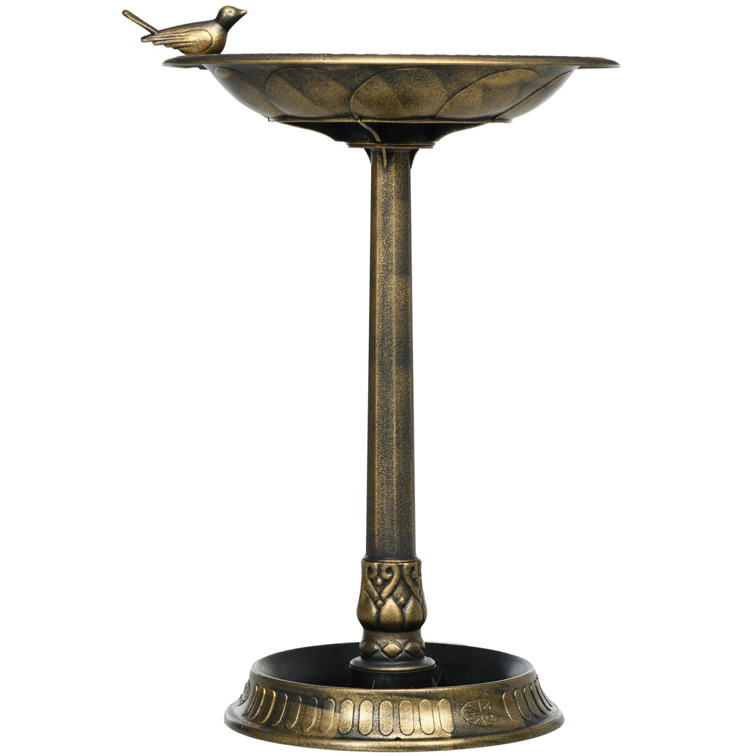 Fuglebad med statue, blomstermønster, 2 bassiner, plastik, antikt look, 50B x 72H cm, bronzefarvet