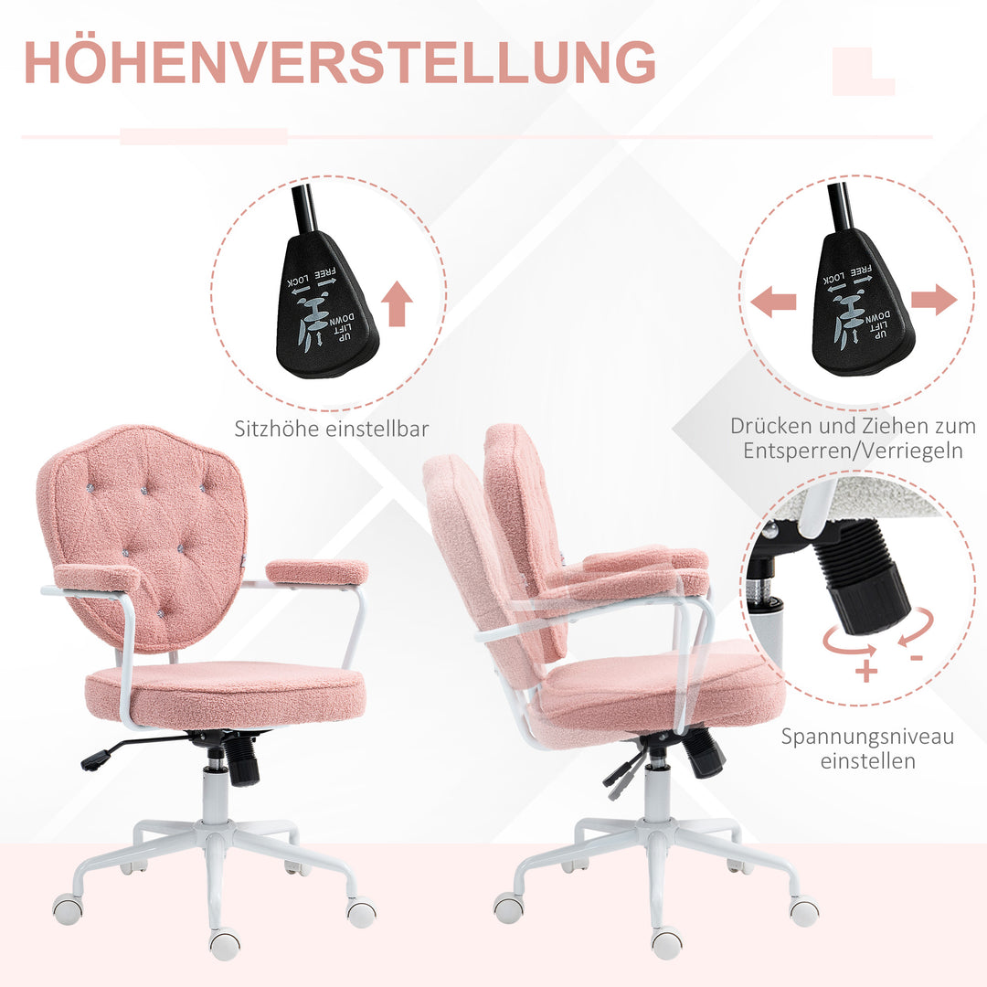 Smuk kontorstol med knaplukning, blødt betræk, højdejusterbar, pink