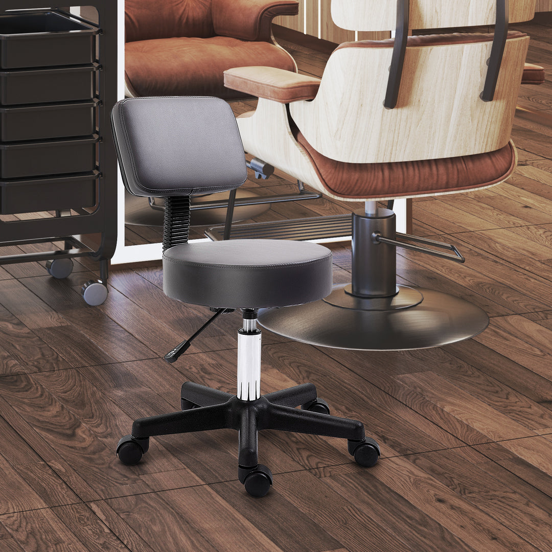 Salonskammel, højdejusterbar, ergonomisk, 360° drejelig, 5 hjul, syntetisk betræk, grå