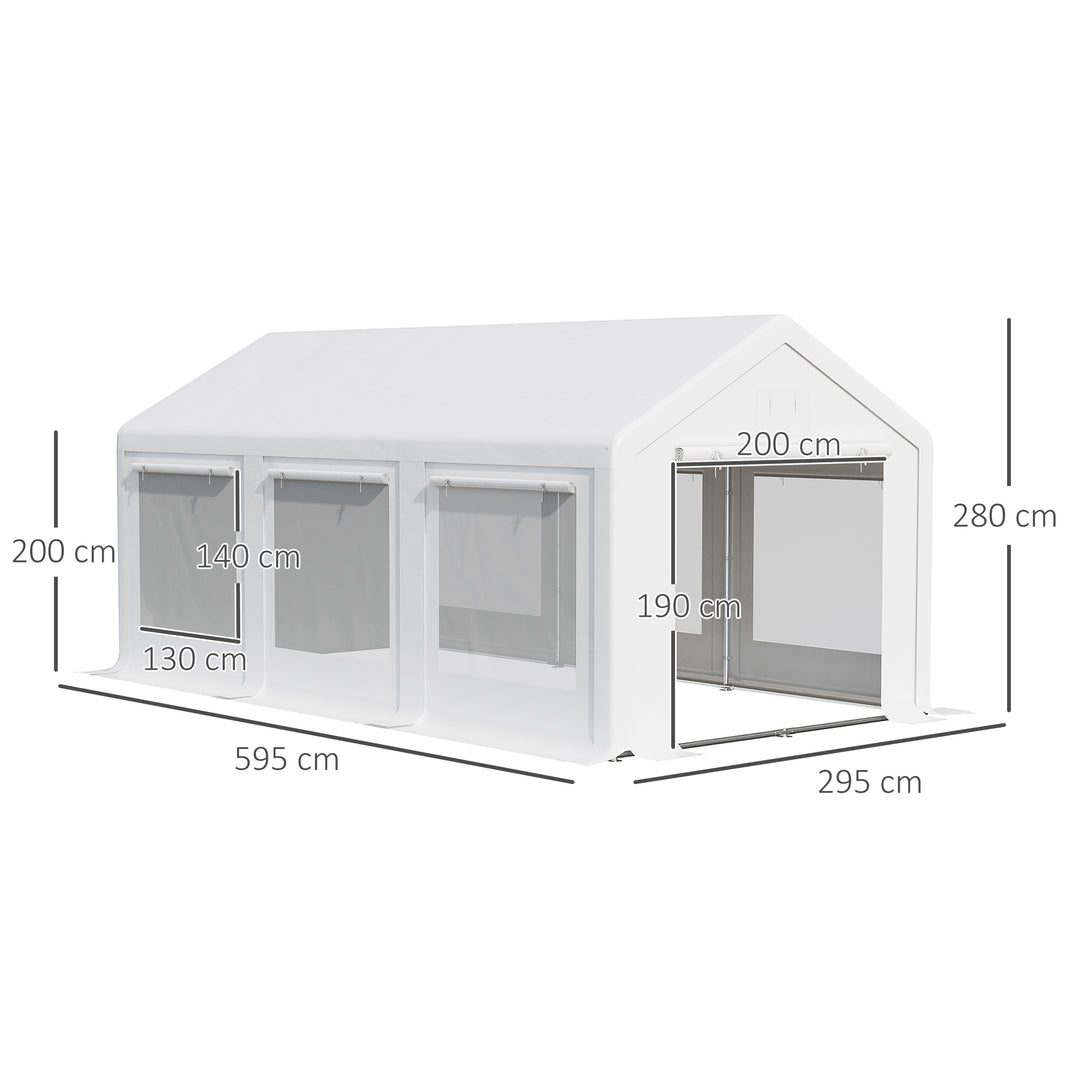 Pavilion 6 x 3 m, festpavillon, aftagelige sidevægge, med rulledøre + vinduer, hvid