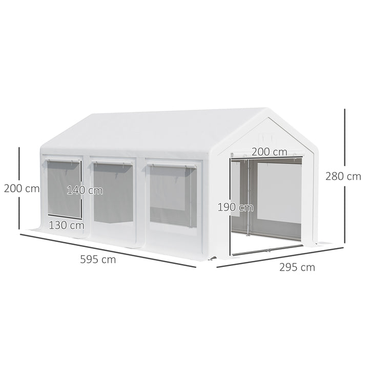 Pavilion 6 x 3 m, festpavillon, aftagelige sidevægge, med rulledøre + vinduer, hvid
