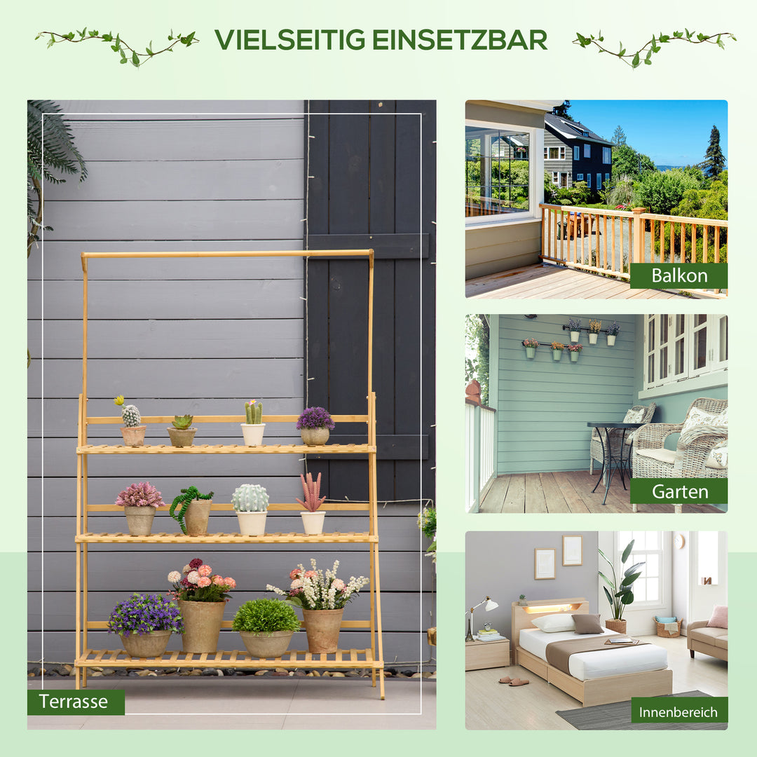 Træ blomstertrappe plantestativ stigehylde justerbar hængende højde blomsterstativ hængende bambus naturlig indendørs udendørs 100 x 40 x 143 cm