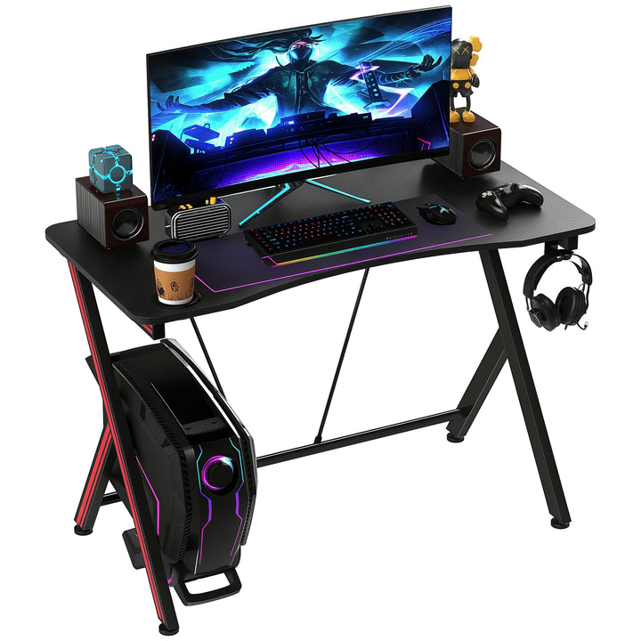 Gaming-bord med hovedtelefonkrog og kopholder computerbord stål + mdf sort 105 x 55 x 75 cm