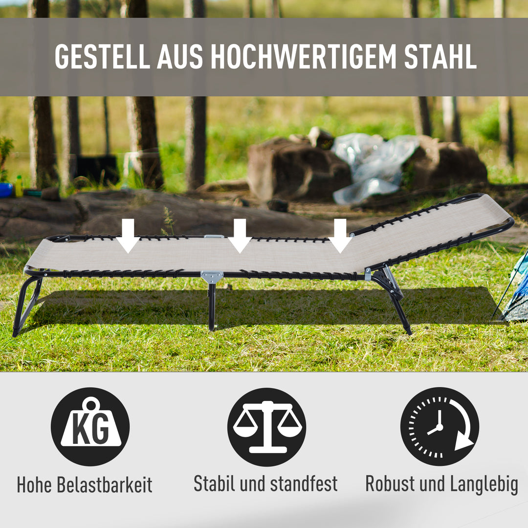 Sammenklappelig liggestol, havestol, liggestol med 4-positions justerbar ryglæn, vejrbestandig campingstol, lasteevne op til 120 kg, til have, strand, pool, cremehvid