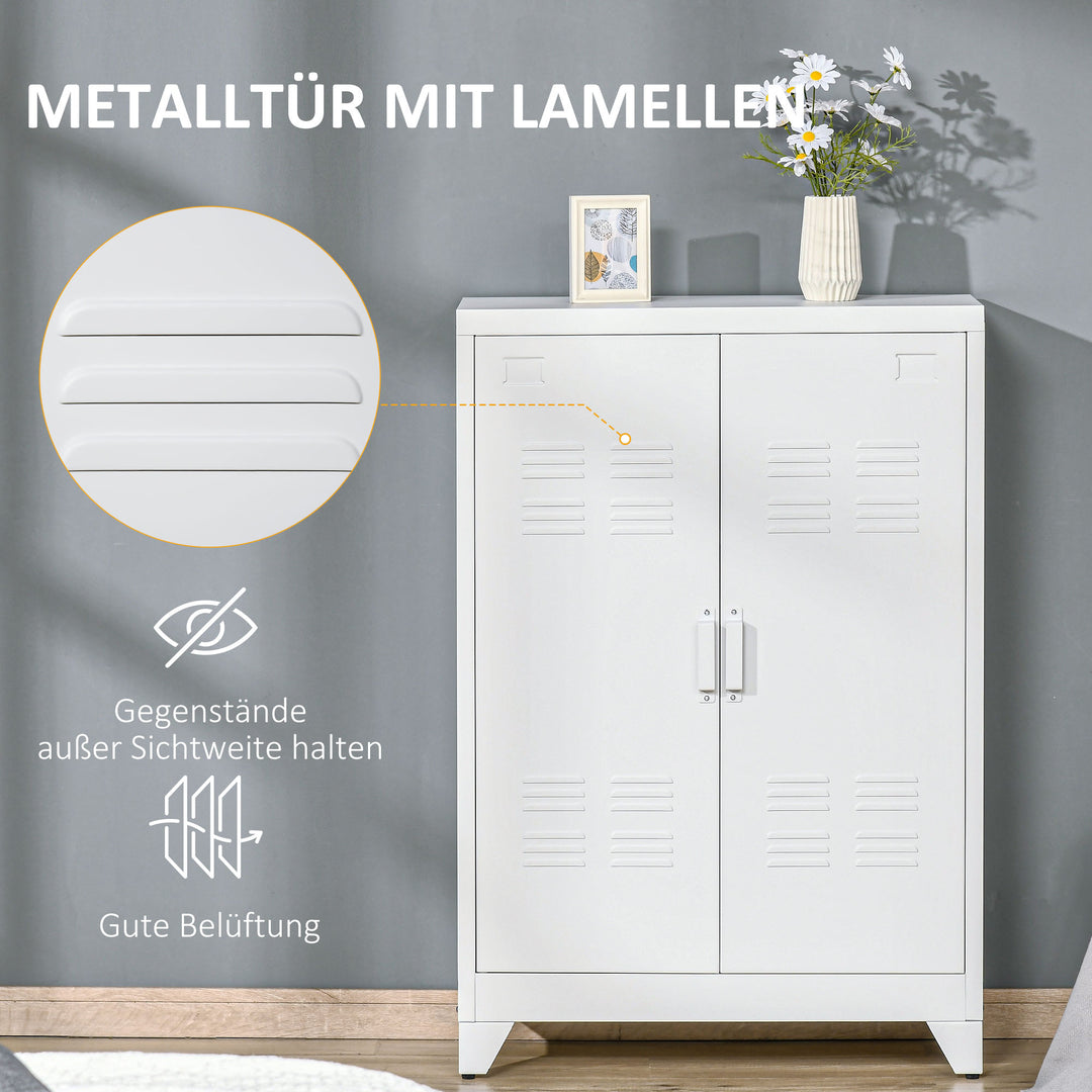 Metalarkivskab, multifunktionsskab med magnetisk lameldør, 75 x 33 x 110 cm, hvid