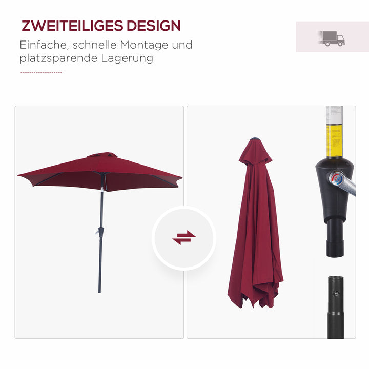 Sammenklappelig parasol, haveparasol, markedsparasol med håndsving, aluminium, 180 cm, polyester, rød, Ø2,6 x 2,35 m