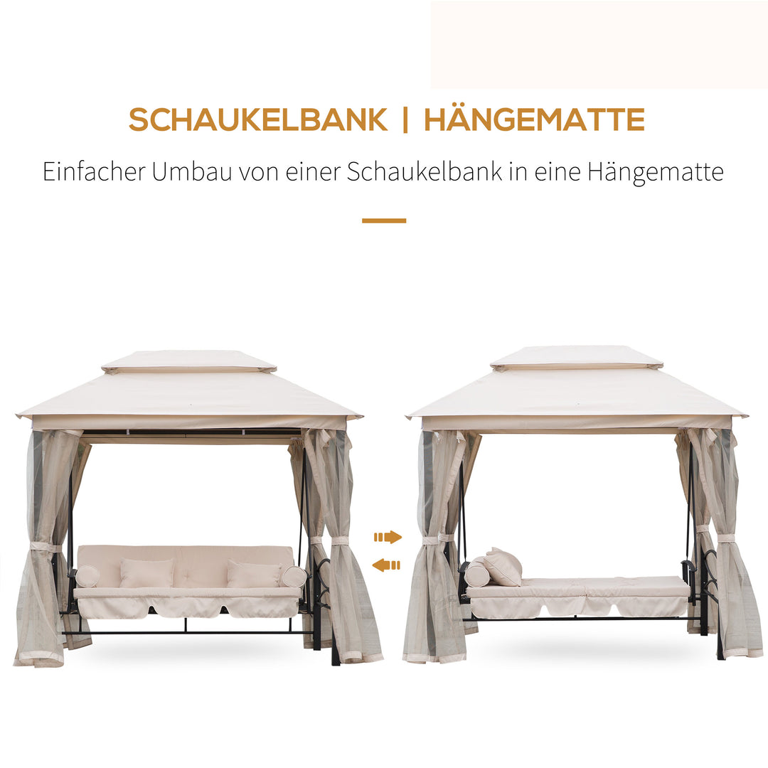 Hollywood gynge, havegynge med sidepaneler, 3-personers, beige, 256 x 172 x 248 cm