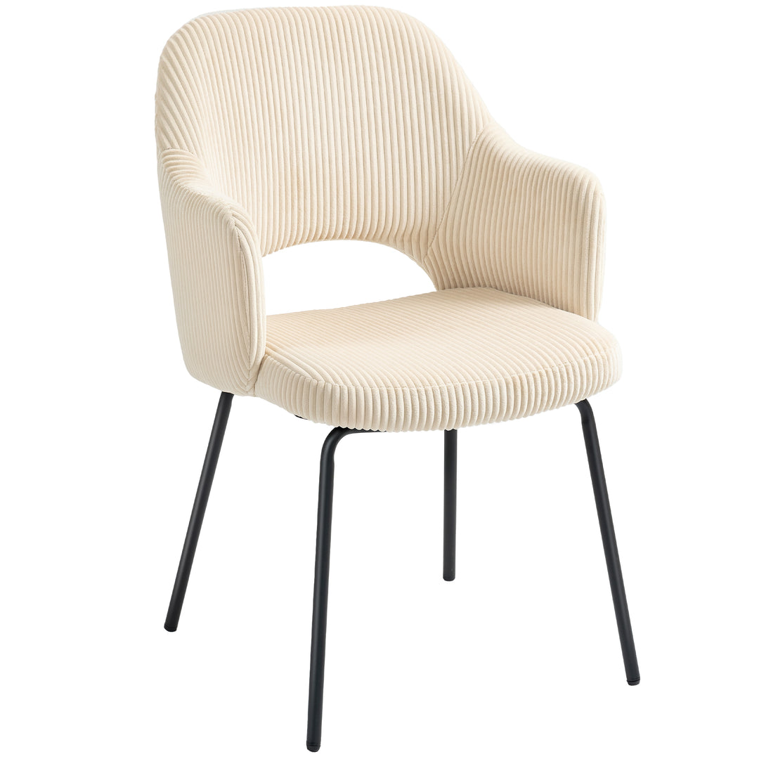 Spisestol, corduroy-polstring, skalform, metalben, fodhynde, beige