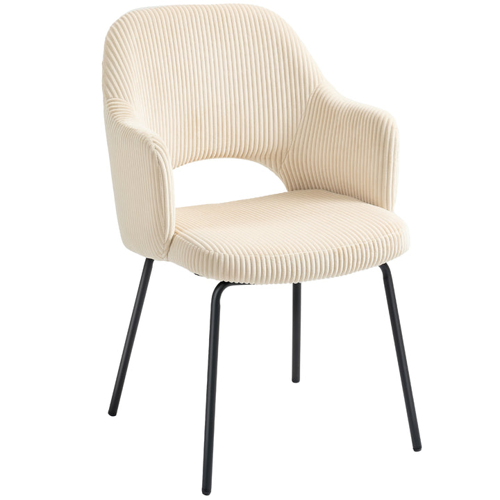 Spisestol, corduroy-polstring, skalform, metalben, fodhynde, beige