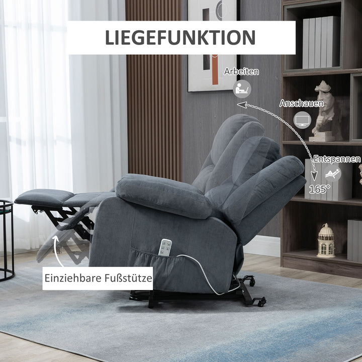 Lænestol med lænefunktion og fjernbetjening, fløjlslook, grå, 92 x 93 x 105 cm