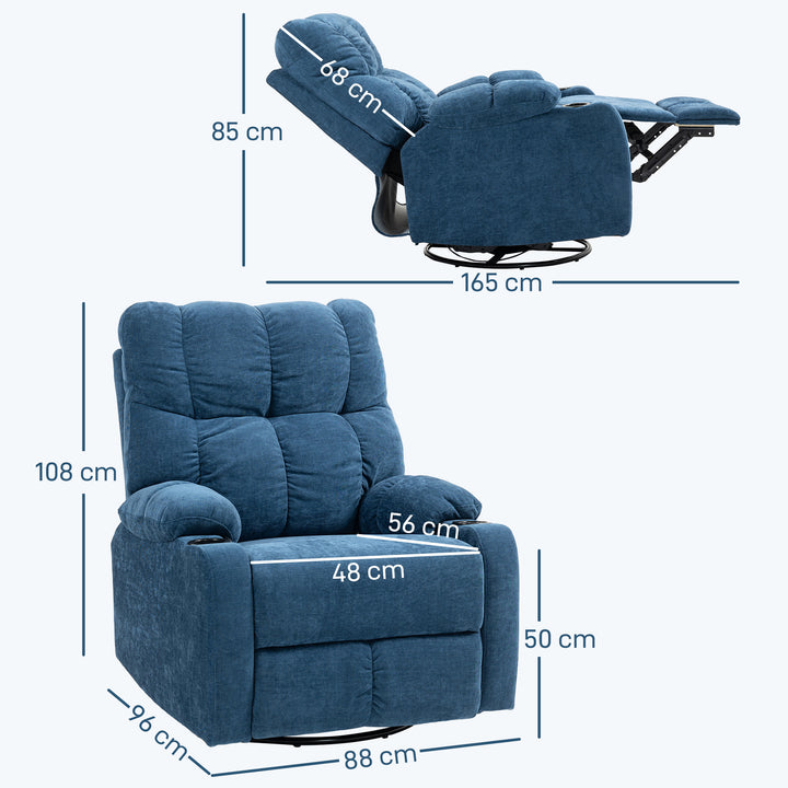 Lænestol med fodstøtte, drejestol, op til 150 kg, stålstel, 88x96x108cm, mørkeblå