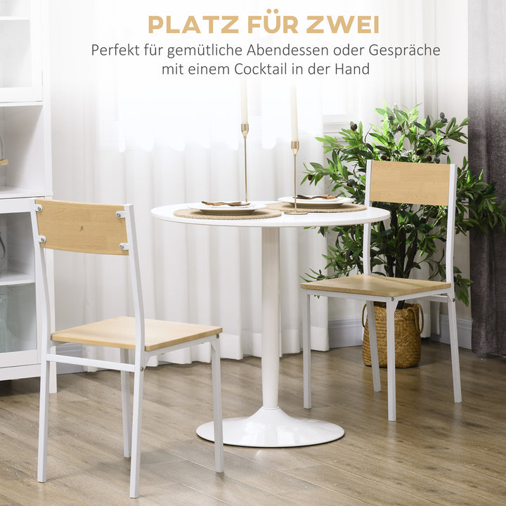 Spisebord til 2 personer, rund bordplade 80 cm, mdf og stål, skridsikker, hvid, 75h cm
