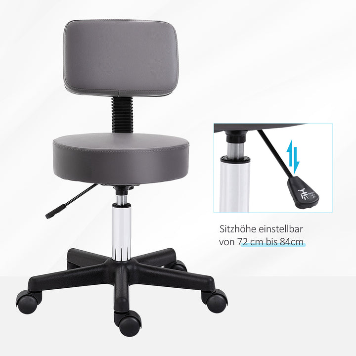 Salonskammel, højdejusterbar, ergonomisk, 360° drejelig, 5 hjul, syntetisk betræk, grå