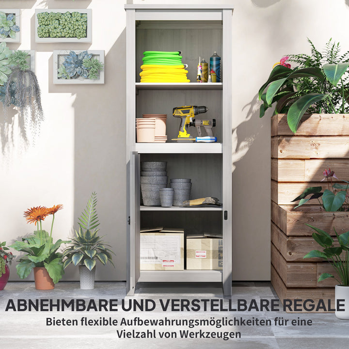 Haveskur med ladeport, justerbare hylder, slankt design, fyrretræ, lysegrå