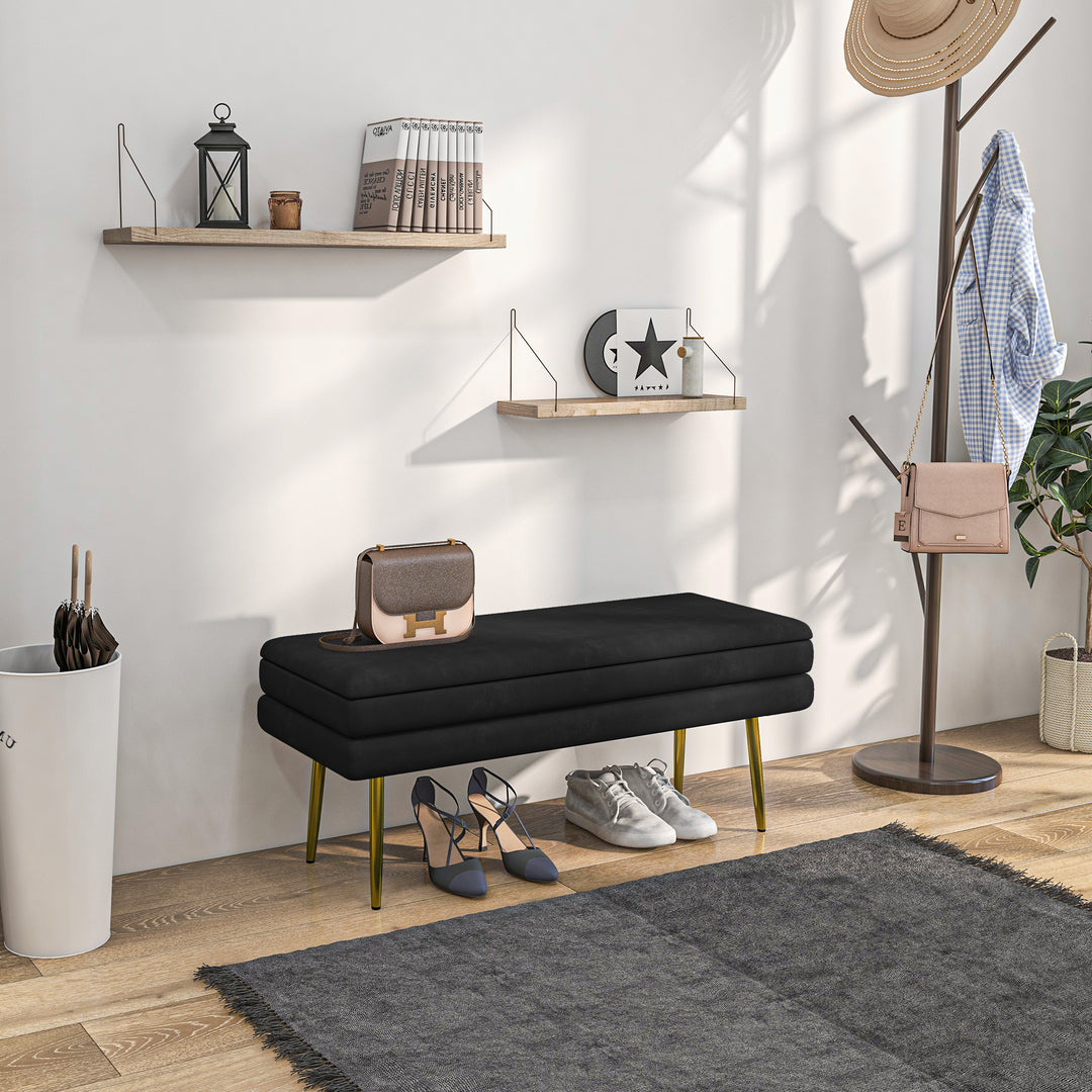Polstret bænk med opbevaring, stål, 100 cm x 37,5 cm x 42 cm, sort