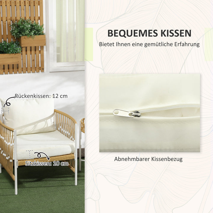 3-Delt bistrosæt, havemøbelsæt, havesiddegruppe, pe-rattan, 72 cm x 66 cm x 64 cm, gul + creme