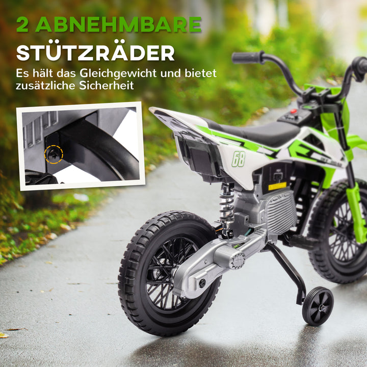 Elmotorcykel til børn, 12v børnemotorcykel med musik, børnekøretøj med støttehjul, 3-6 år, grøn
