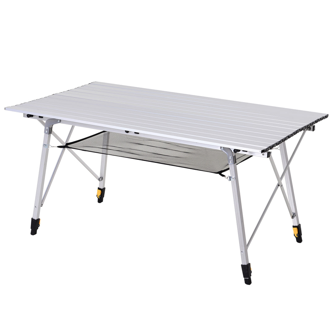 Picnic klapbord, sammenklappeligt bord, højdejusterbart campingbord, inkl. bæretaske, aluminium, sølv, 120 x 69 x 59-78 cm