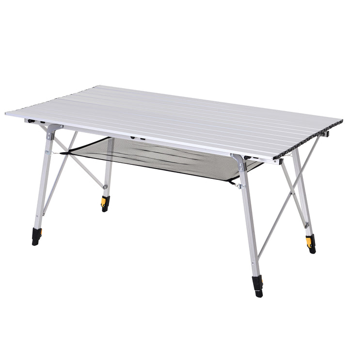 Picnic klapbord, sammenklappeligt bord, højdejusterbart campingbord, inkl. bæretaske, aluminium, sølv, 120 x 69 x 59-78 cm