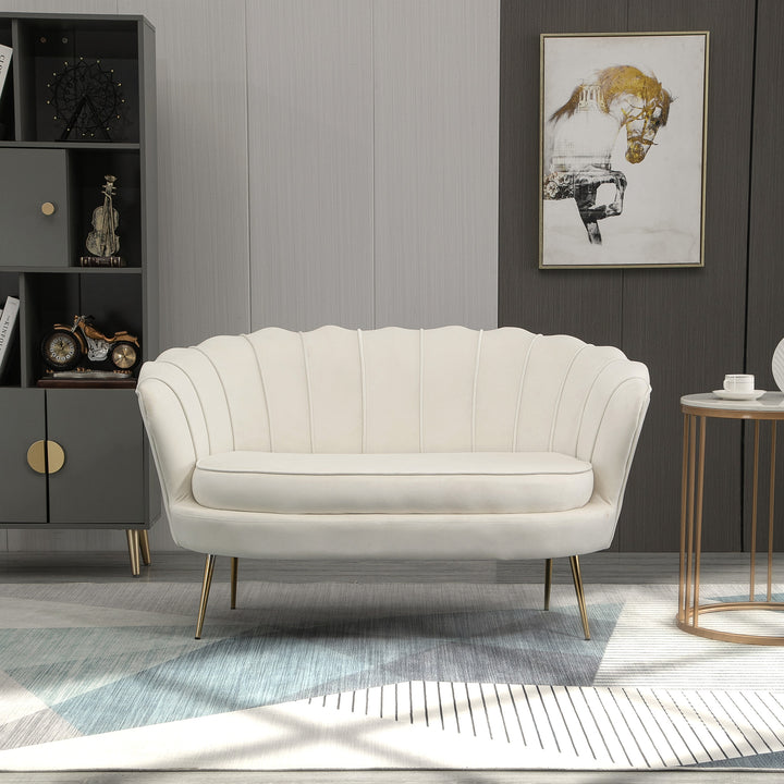 Vintage 2-personers sofa, polstrede møbler, fløjlslook, op til 150 kg, creme/guld