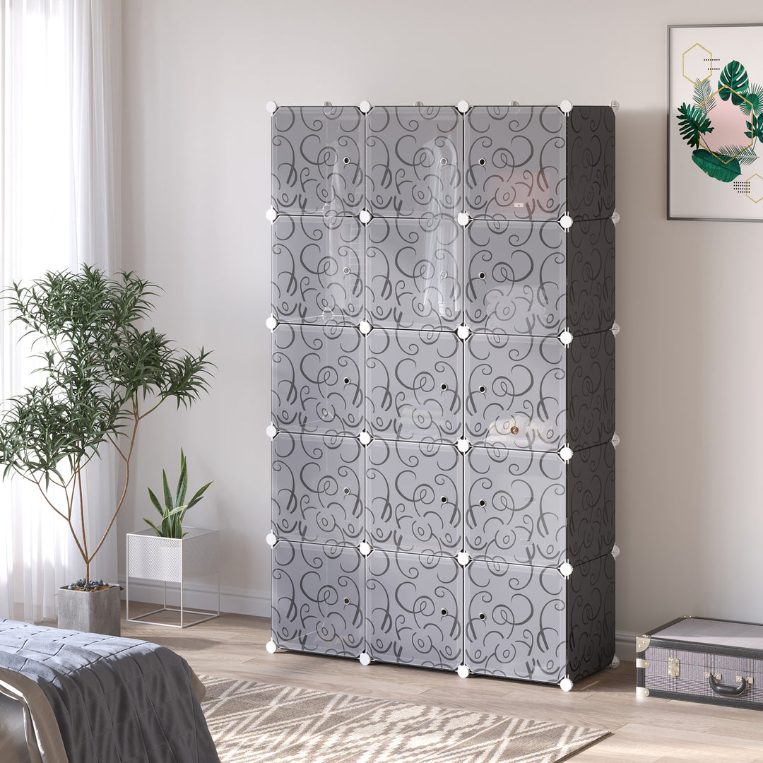 Kubegarderobe, 2 store og 9 små kuber, plastik, metal, 111l x 47b x 183h cm, sort+hvid