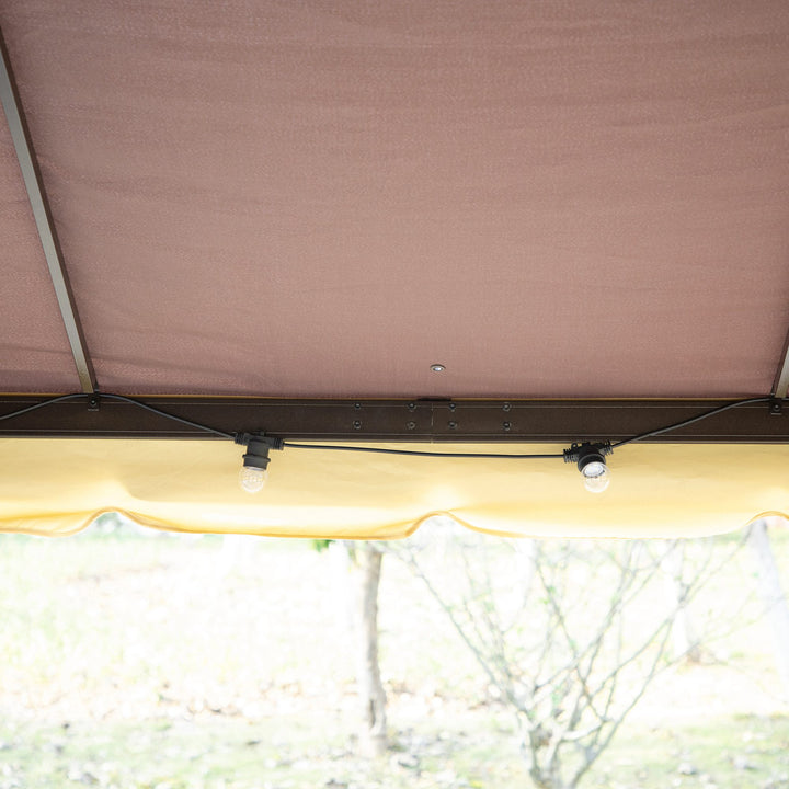 Havepavillon, lysthus, 390 x 290 x 280 cm, havetelt, partytelt med 4 sidepaneler, myggenet, vejrbestandig, aluminium, polyester, kaffe+sort