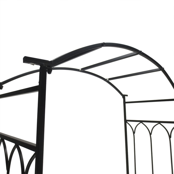 Rosenbue med bænk, rosenbænk, lysthusbænk, filosofbænk, espalier, klatrehjælp, havebænk, metal, sort, 115 x 50 x 203 cm