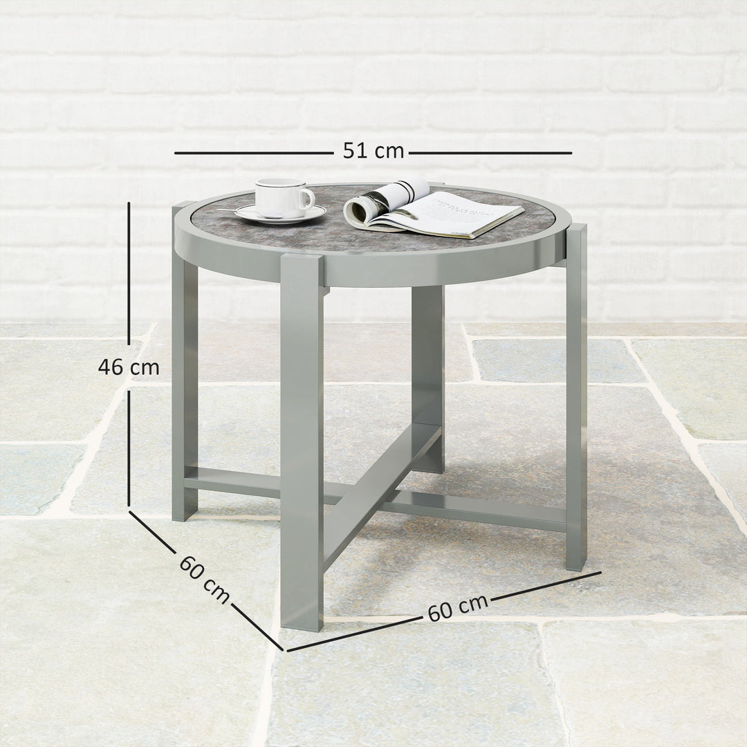 Sidebord havebord rundt vejrbestandigt aluminiums balkonbord med marmorlook grå