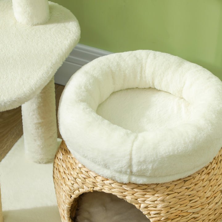 Kradsetræ med kattehule, legebold og platform, rør/sisal, op til 10 kg, 60 x 40 x 79 cm, cremehvid