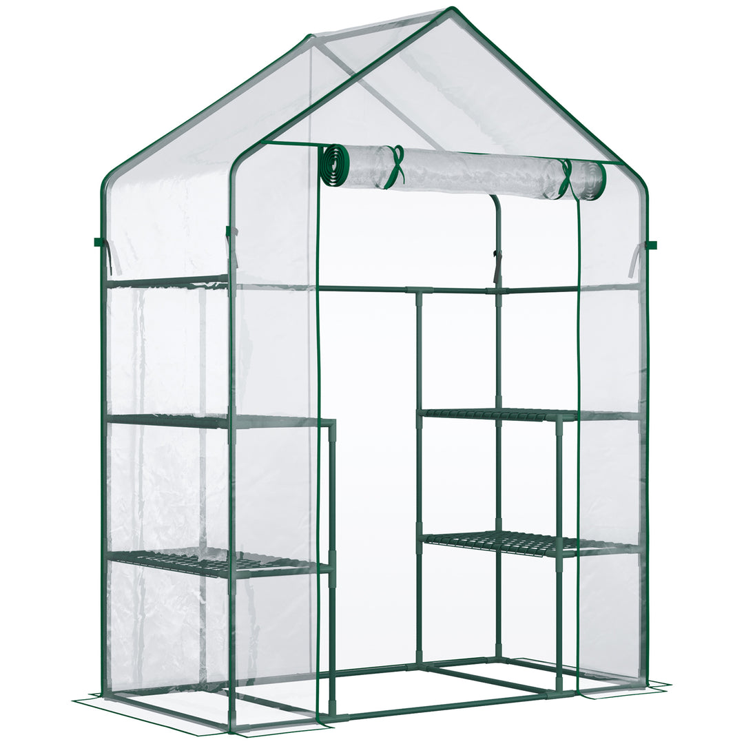 Drivhus til walk-in/tomatdrivhus/drivhus/kold ramme med 6 hylder, transparent, stål/PVC-plast, 142 x 73 x 195 cm