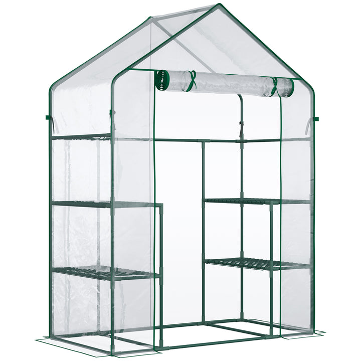 Drivhus til walk-in/tomatdrivhus/drivhus/kold ramme med 6 hylder, transparent, stål/PVC-plast, 142 x 73 x 195 cm