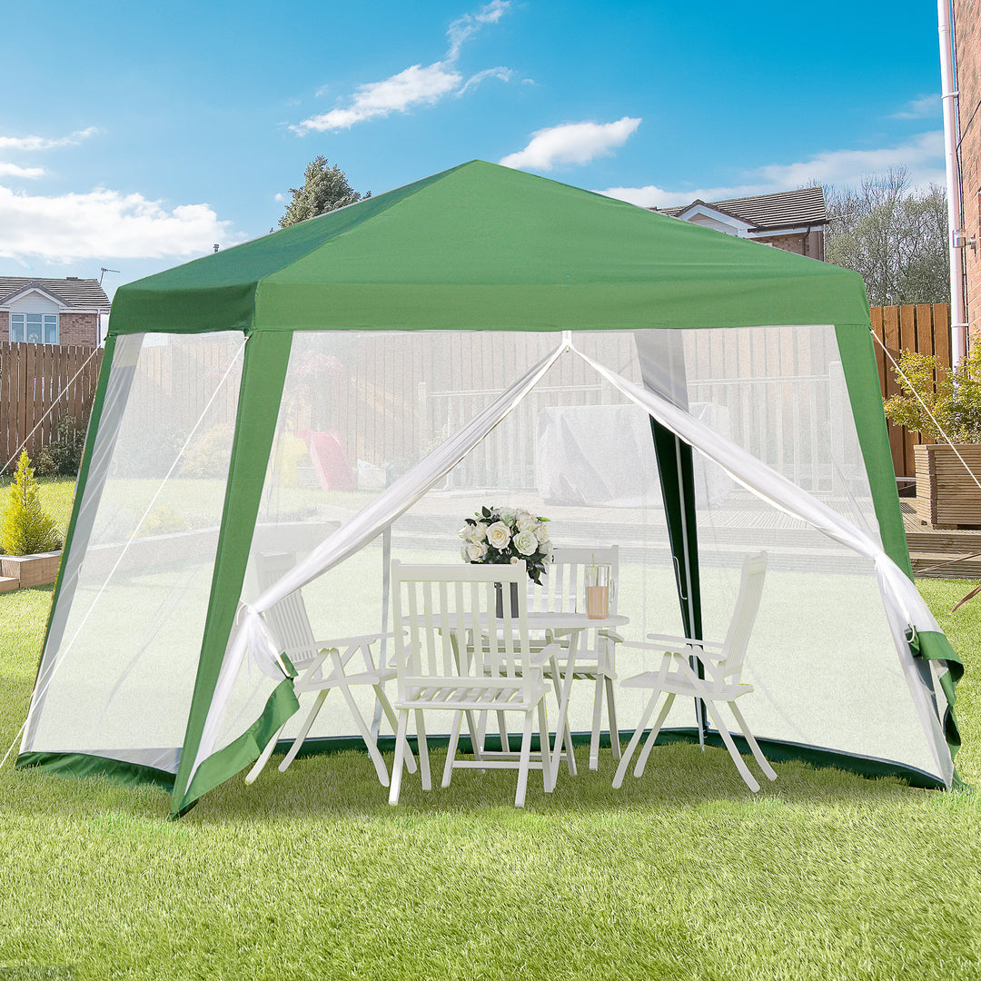 Havepavillon, partytelt, vejrbestandigt telt med myggenet, metal + polyester, grøn, 3 x 3 m