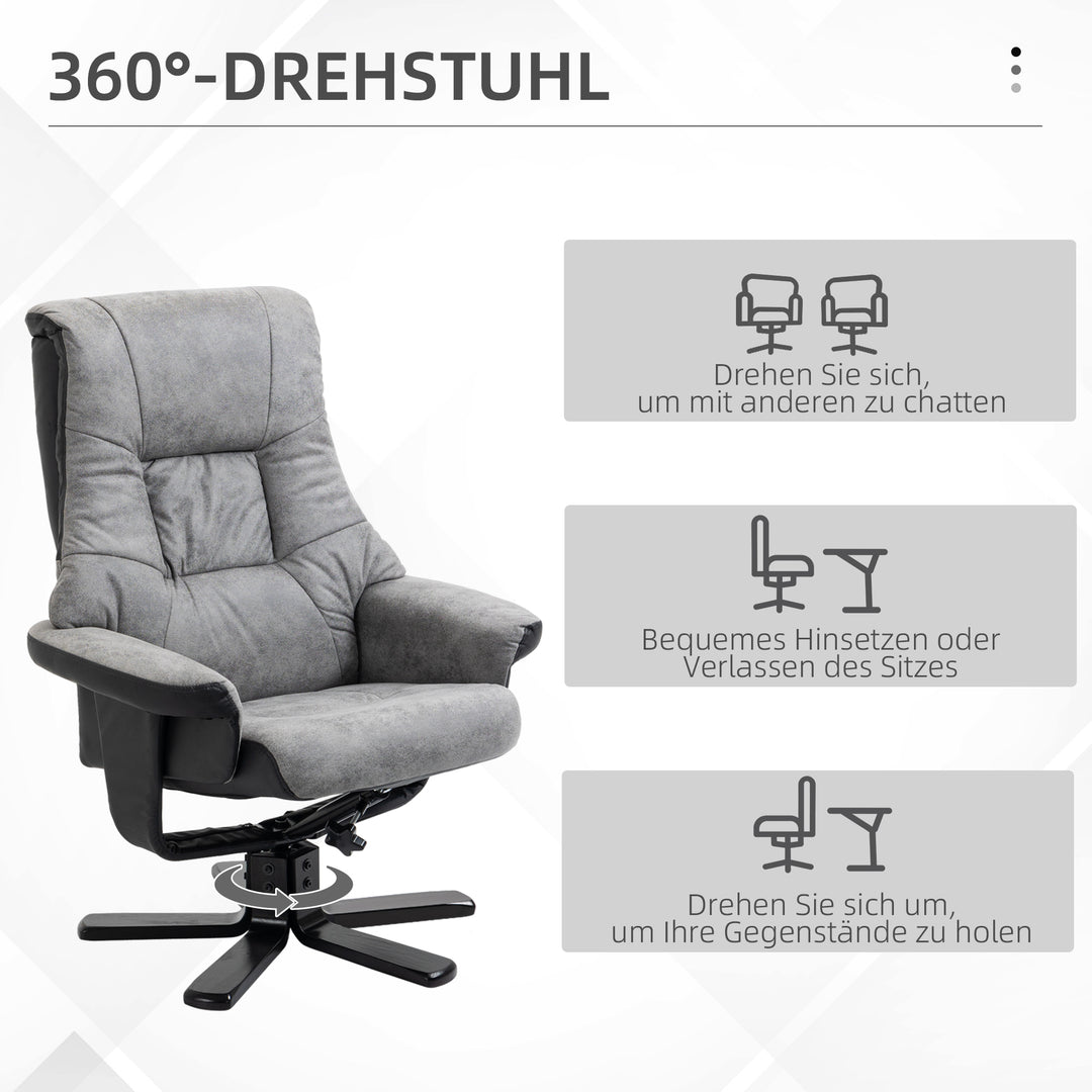 Lænestol med fodskammel, 360° drejelig, 135° lænefunktion, åndbart betræk, 78 x 82,5 x 109 cm, grå