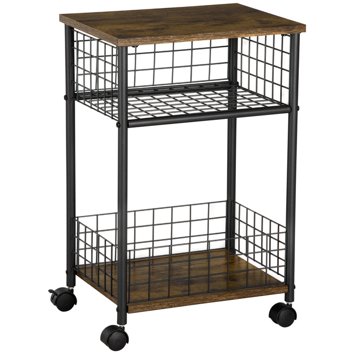 Køkkenvogn i industrielt design 1 hylde 1 opbevaringskurv 4 hjul 40 cm x 30 cm x 62 cm stål sort + brun