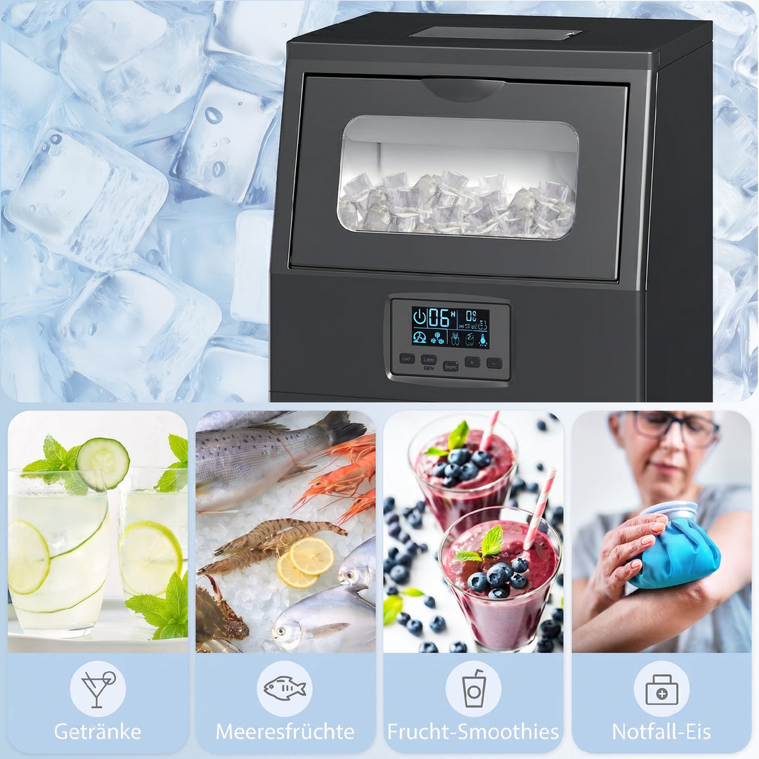 Kommerciel 30 kg/24 timer fritstående isterningmaskine med 4 kg kapacitet, selvrensende, timer, stål, sort