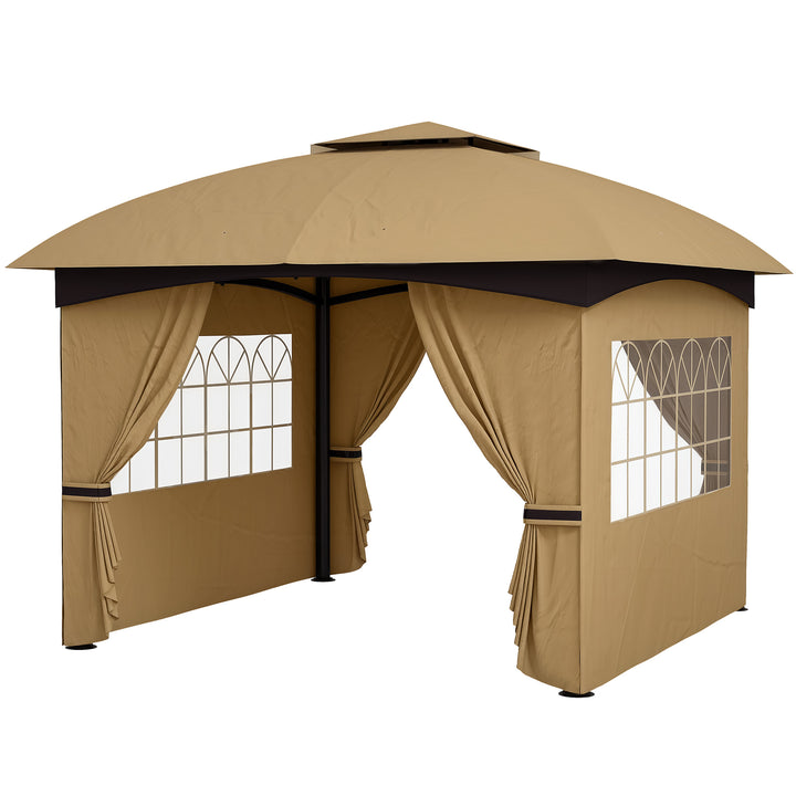 3,4 X 3,4 m havepavillon, øltelt med ventileret tag, buede vinduer, stålramme, beige