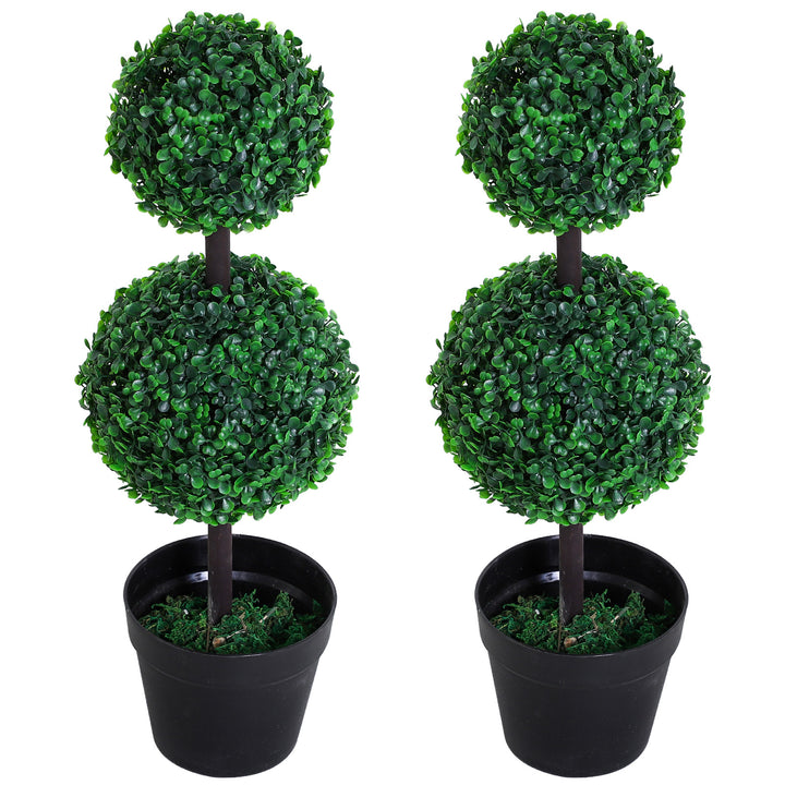 Sæt med 2 kunstige planter, kunstige planter i kugledesign, kunstigt træ i cementpotte, plastikplante, grøn+sort