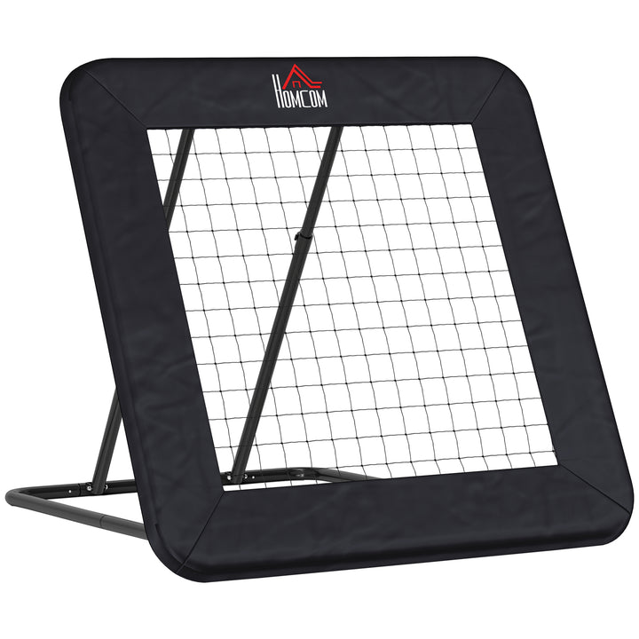 Rebounder til fodbold, 128 x 118 cm reboundvæg med beskyttende kantpinde, justerbar i 5 niveauer, bærbar rebound, fodboldmål til unge, reboundvæg til fodboldtræning, sort