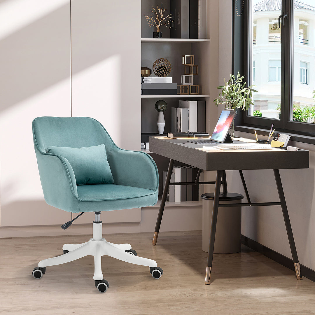 Massagekontorstol i fløjlslook, lændehynde med vibrationsmassage, op til 115 kg, usb-trinposition, højdejusterbar, 57b x 70d x 78-86h cm, grøn