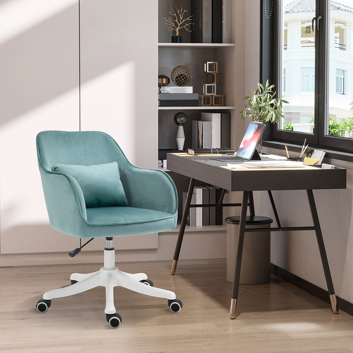 Massagekontorstol i fløjlslook, lændehynde med vibrationsmassage, op til 115 kg, usb-trinposition, højdejusterbar, 57b x 70d x 78-86h cm, grøn