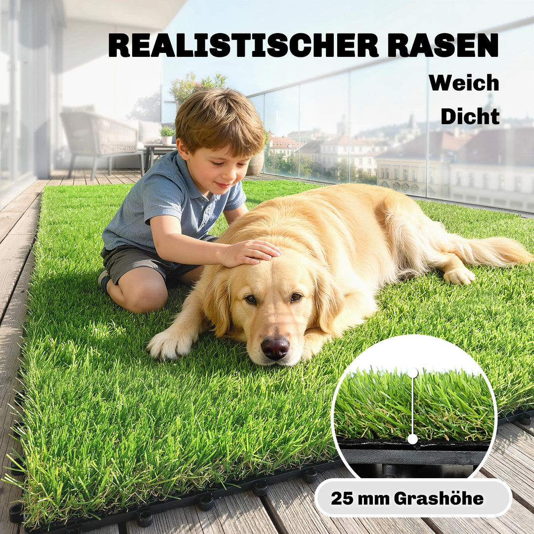 Sæt med 22 kunstgræsfliser, 30x30 cm, med drænsystem, 2m² kunstgræstæppe, plastikgræsmåtte