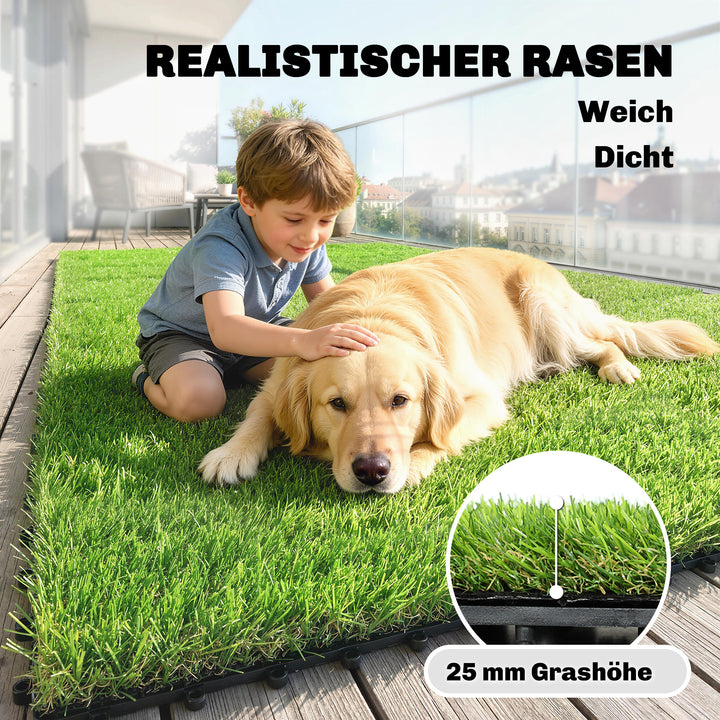 Sæt med 22 kunstgræsfliser, 30x30 cm, med drænsystem, 2m² kunstgræstæppe, plastikgræsmåtte