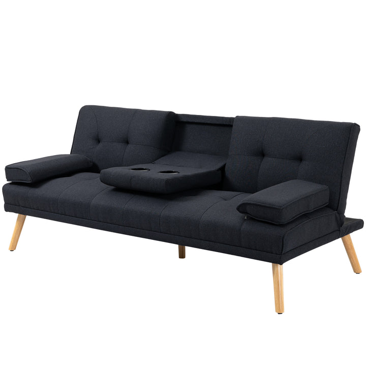 Sovesofa, gæsteseng, justerbar ryglæn, klapbord, 181 x 77 x 78 cm, sort