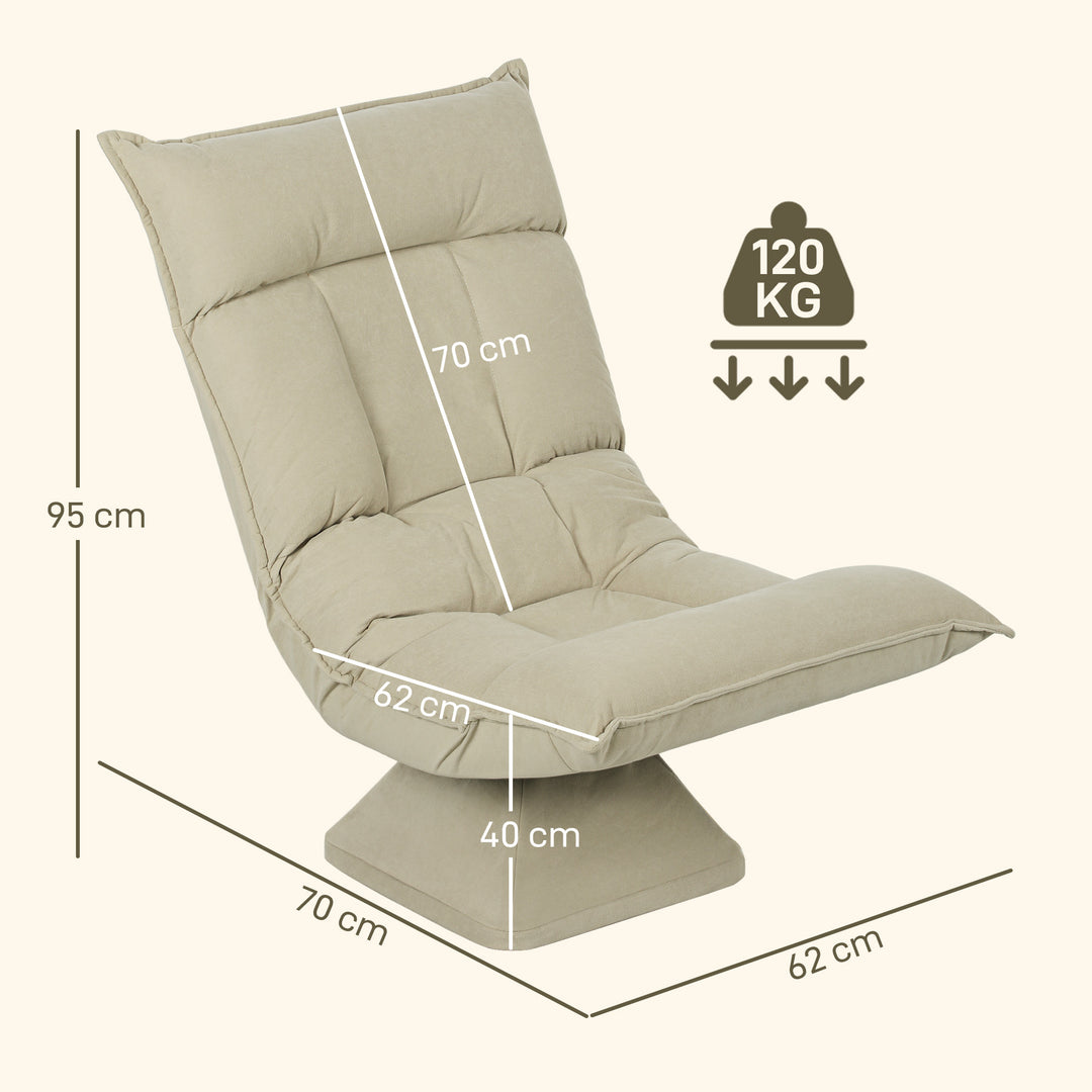 Gulvstol med 5-vejs justerbar ryglæn, drejelig, moderne polstret stol, beige