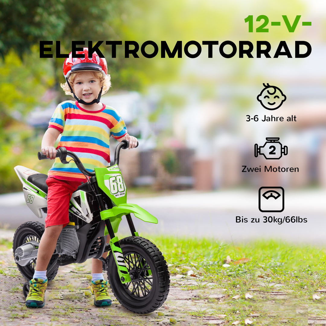 Elmotorcykel til børn, 12v børnemotorcykel med musik, børnekøretøj med støttehjul, 3-6 år, grøn