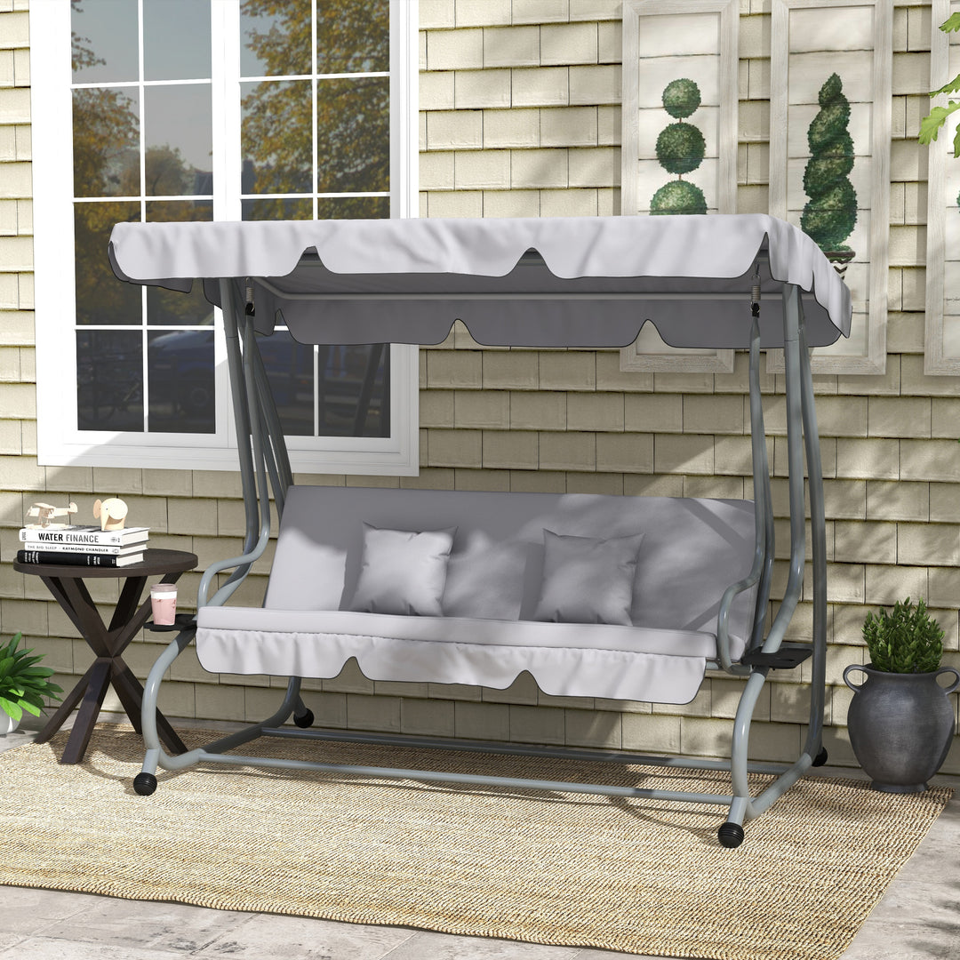 2-I-1 verandagynge med lænefunktion, justerbart tag, op til 340 kg, stål, 200 x 120 x 164 cm, grå
